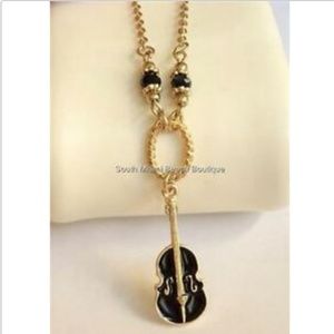 Gold Violin Necklace Fiddle 18-22 Cello Plated Enamel Music Teacher Gift